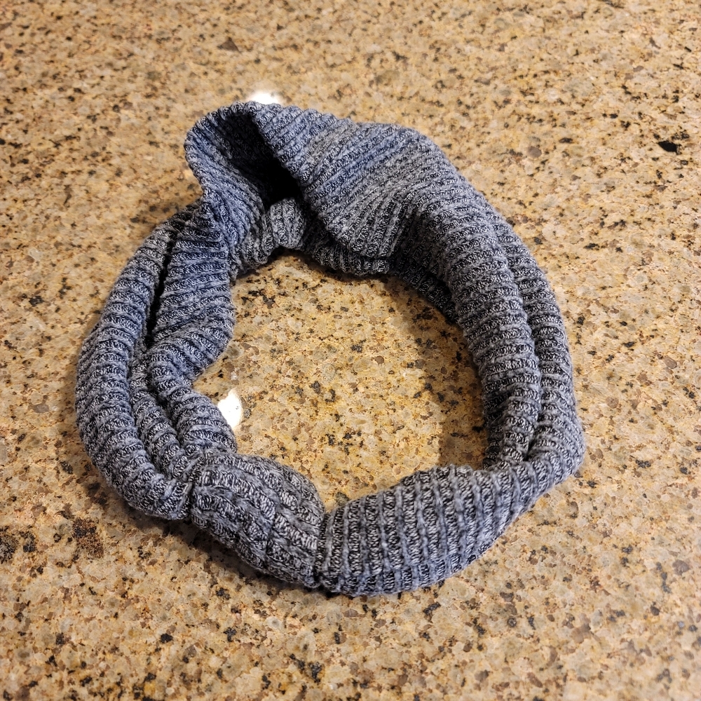 Gray headband rib knit super stretch thick wrap style knotted